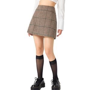 NWT Cider Tartan Plaid Check Tan Wool Mini Skirt